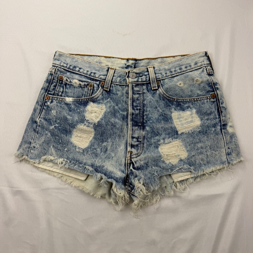 Levi's 501 Denim Cut Off Shorts Men's 30 Acid Wash Distressed High Rise USA READ